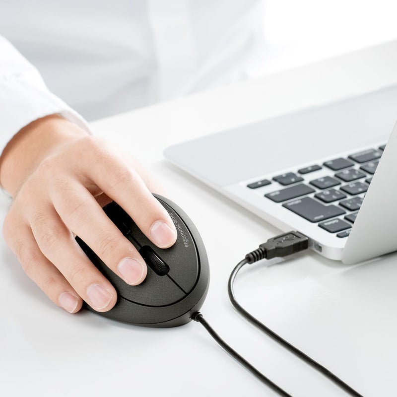 SANWA Wired Ergonomic Mouse, Optical Vertical Mice for Small Hands, Reduce Wrist Strain, 1000/1600 Adjustable DPI, 6 Buttons, Compatible with MacBook, PC, Laptop, Desktop, Windows, Mac OS, Black - Image 2